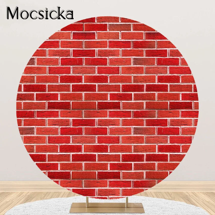 

Mocsicka Red Brick Wall Party Decoration Backdrop Retro Rustic Red Wall Theme Round Circle Cover Fabric Background Photoshoot