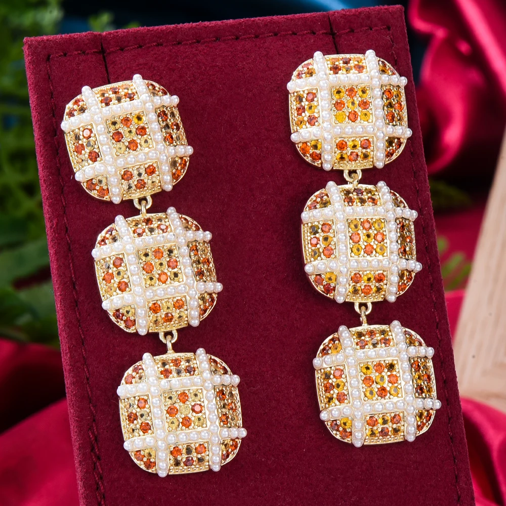 

Missvikki Luxury Trendy Square Pearls Dangle Earrings For Women Wedding Party Bridal Girl Daily Earrings Jewelry High Quality