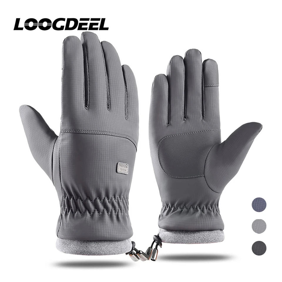 LOOGDEEL Ski Gloves Full Finger Non-slip Touch Screen Plus Velvet Warm Windproof Outdoor Sport Running Cycling Skiing Gloves