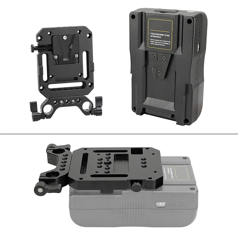 Adattatore femmina CAMVATE Mini v-lock a sgancio rapido con attacco VESA e morsetto a doppia asta da 15mm per montaggio batteria fotocamera DSLR