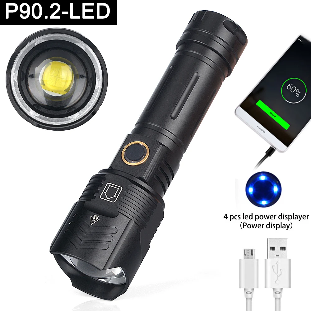 

3500 Lumens P90.2 LED USB Rechargeable Zoom Flashlight Torch 18650/26650/AAA Light Input/Output 5V Power Bank