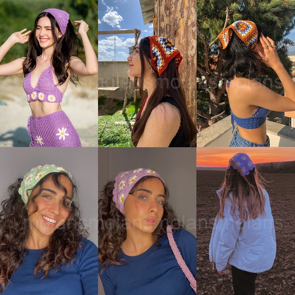 Molanes-Bandanas triangulares para mujer, turbante de ganchillo, pañuelo para el pelo, diadema de punto, banda elástica para el pelo, accesorios