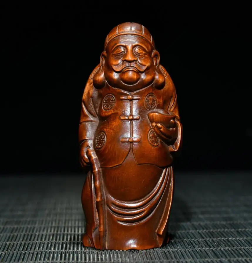 Archaize seiko Hand-carved boxwood big landlord Shen Wansan desktop decoration small crafts statue