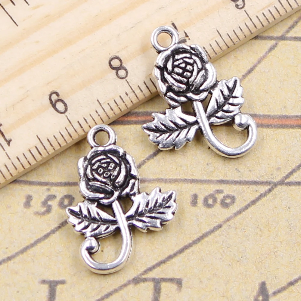 20pcs Charms Rose Flower Leaf 21x15mm Tibetan Silver Color Pendants Antique Jewelry Making DIY Handmade Craft Pendant