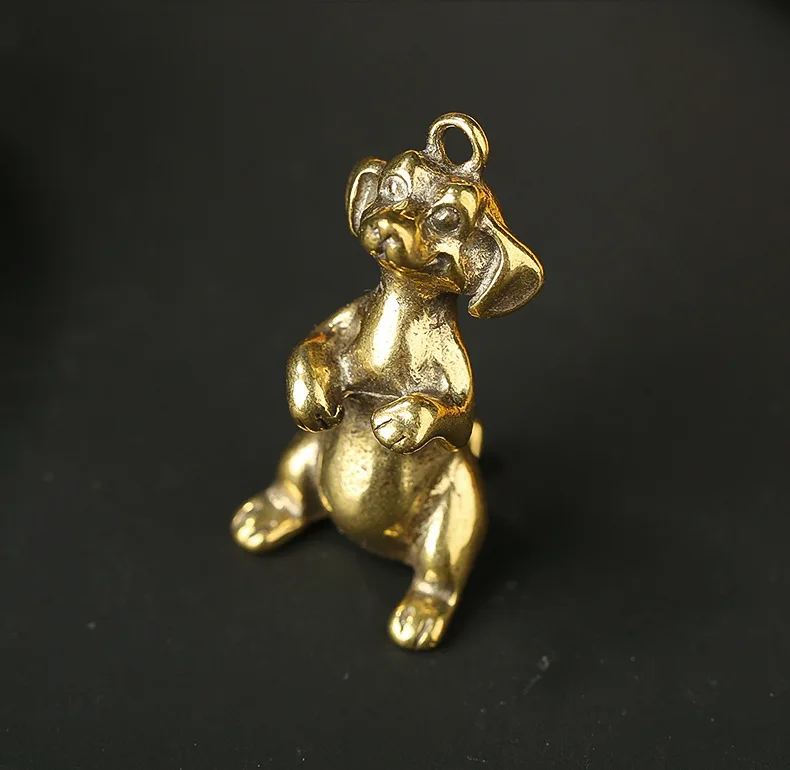 Vintage solid Brass cute dog craft DIY Pendant ornament Miniature Fitting Keychain ring Pendant Accessories a1583