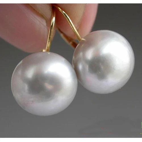 

New Arrival Favorite Pearl Jewelry Huge 12mm Almost Round Gray Reborn Real Pearl Earring 14K-20 Gold Drop Nice Lady Pearls Gift