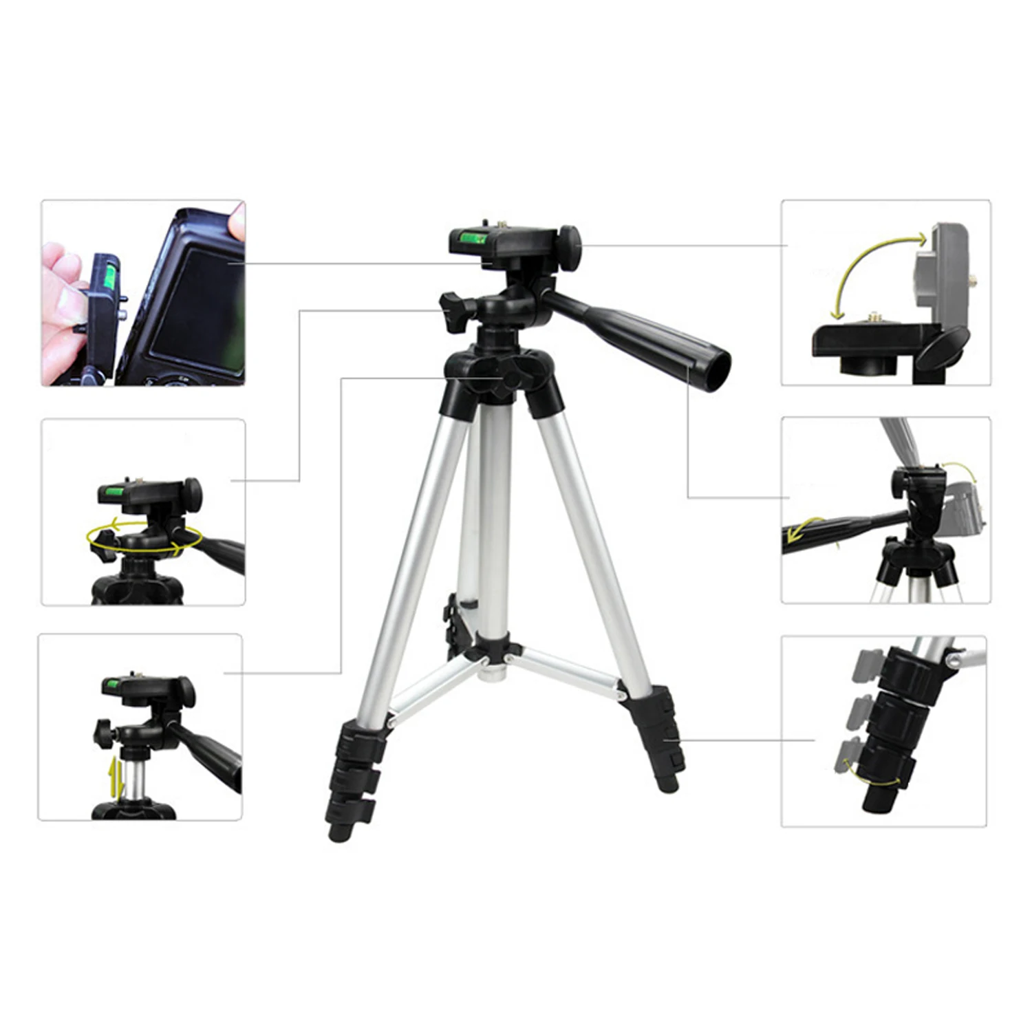 Xách Tay Điện Thoại Di Động Chủ Hợp Kim Nhôm Chân Máy Ánh Sáng Cho DSLR Máy Ảnh 360 Độ 1.5M Ảnh Tự Sướng Dính Linh Hoạt Đứng Chụp Ảnh
