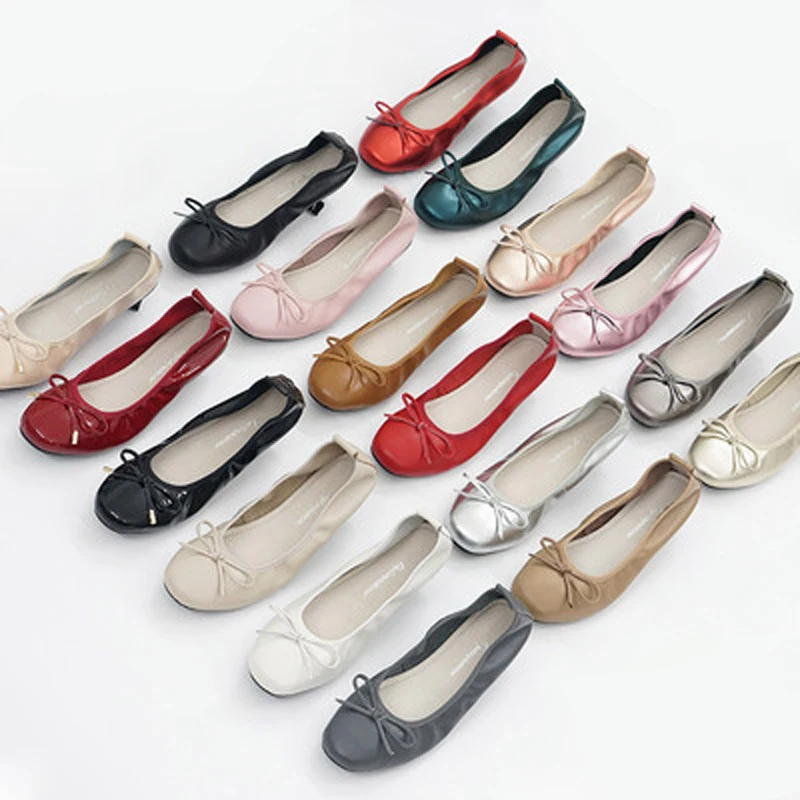 Genuine Leather Women Ballet Flats Soft Comfort Flat Loafers Shallow Mouth Bow Single Shoes Women Slip On Casual Flat Ballerinas