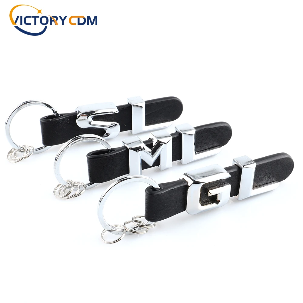 3D Metal Leather Strap Key Ring Car Letter keychain For Mercedes Benz GL SL ML CL