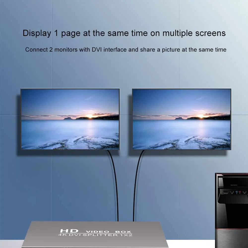 2 Port DVI Splitter Dual Monitor 1 in 2 Out(Splits 1 Video Signal to Dual Display) Supports Resolution up to 4K2K/30Hz