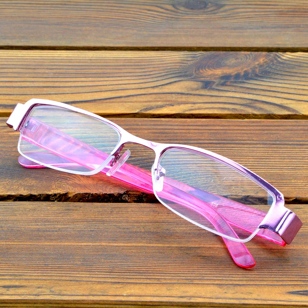 2 Pieces Rectangle Pink Frame Hlaf-rim Spectacles Multi-coated Anti-fatigue Lenses Fashion Reading Glasses +0.75 To +4