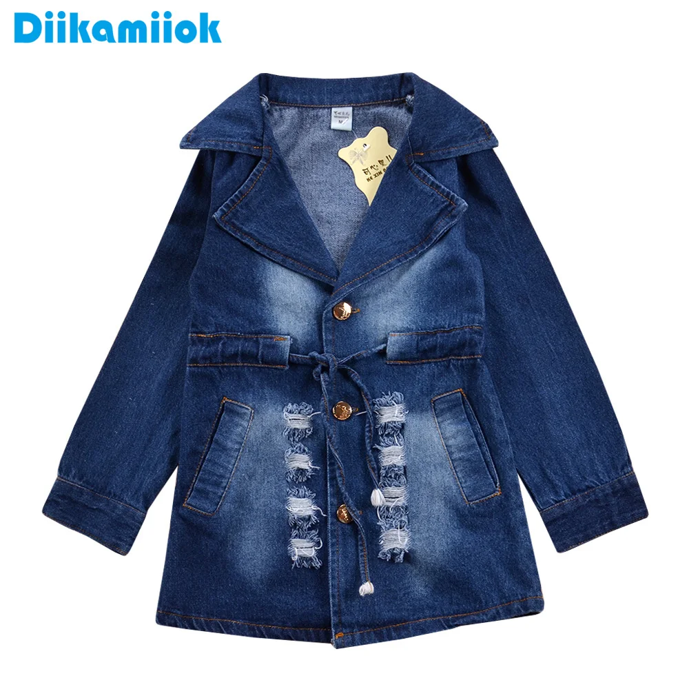 Fashion Girls V Neck Demin Jackets For Girl Jean Coats Children Outerwear Kids full long Jacket Coat Cowboy Windcoat Autumn 3-6T