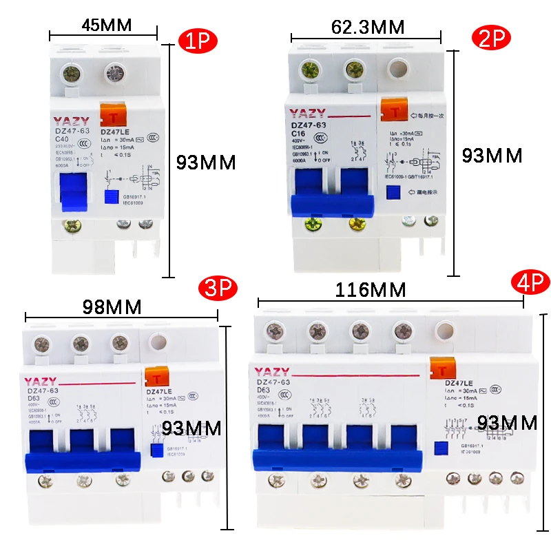 

Earth-Leakage NXB-63 Circuit Breaker DZ47LE-63 10A 16A 20A 25A 32A 40A 50A 63A C45 House MCB with Indication 1p 2p 3p 4p