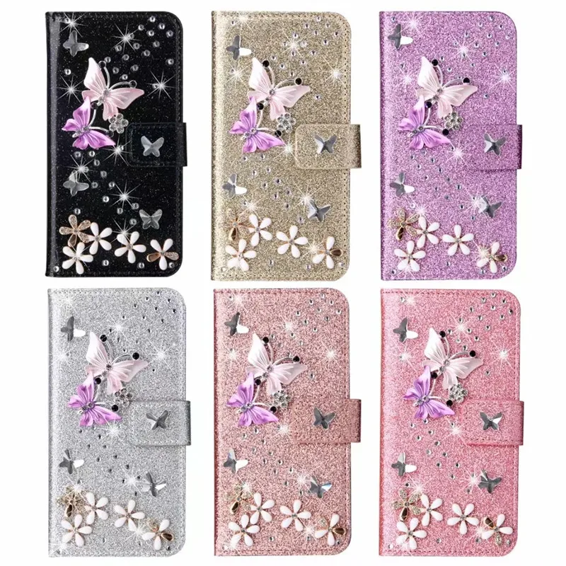 For Samsung A13 A23 A33 A53 A71 A51 A21S A31 A11 S20FE A72 A52 A32 A22 A12 Note 20 10 9 Bling Glitter Wallet Flip Leather Case