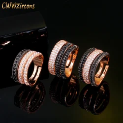 CWWZircons Adjustable Size 3 Layers Black White CZ Stone 585 Rose Gold Color Open Rings Female Wedding Engagement Jewelry R165