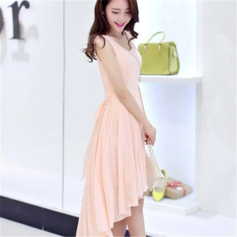 2023 Irregular Solid Sleeveless Tank Beach Summer Dress Vestidos Womens Clothing Asymmetric High Low Chiffon Dress xh151