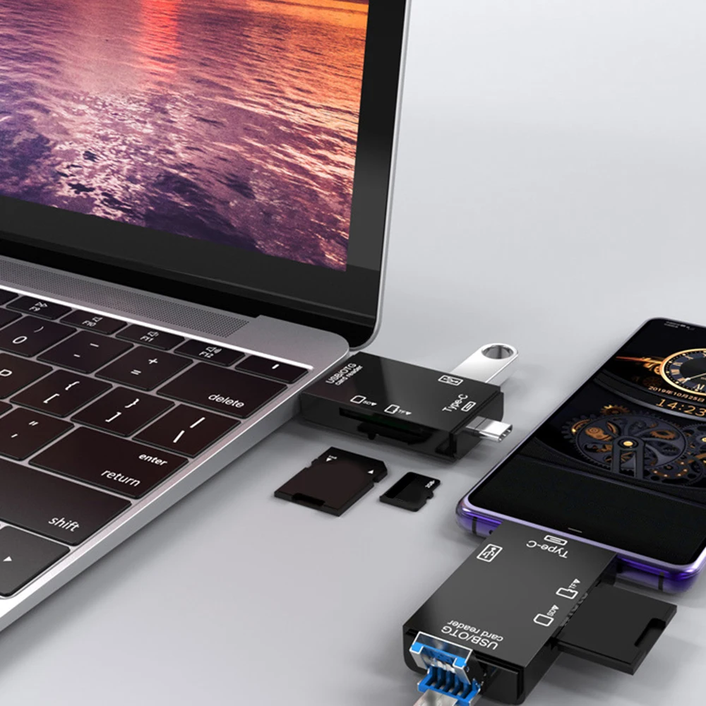 Multifunktions 6 in1 Kartenleser Micro USB 2,0 Typ C zu SD Micro SD TF Adapter Smart Memory OTG Kartenleser für Laptop PC