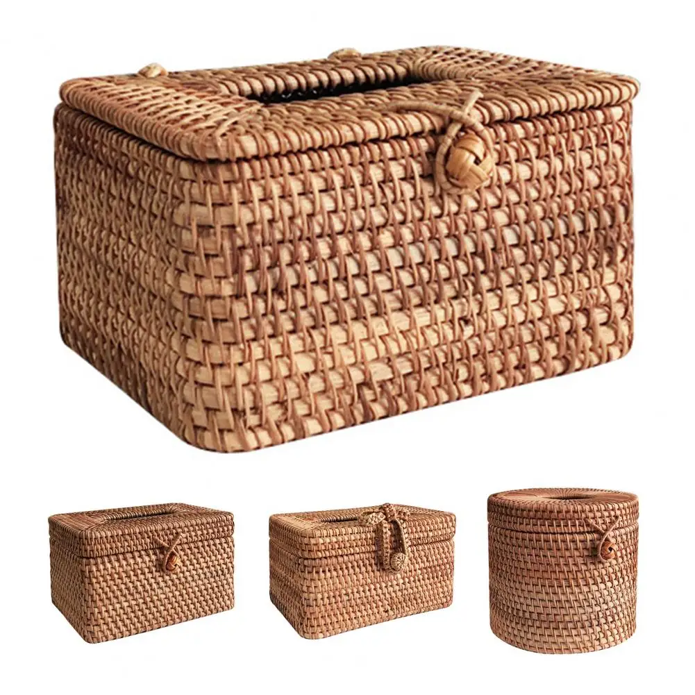 Rattan Tissue Box Home Decoration Handmade Desktop Paper Towels Organizer Container For Bathroom Office коробка для салфеток