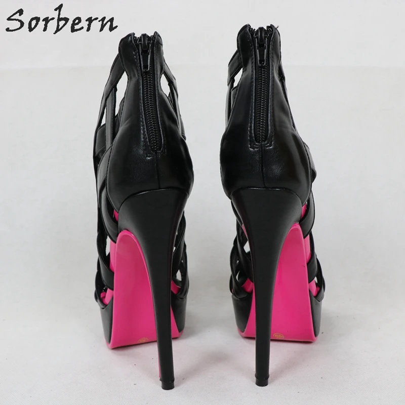 Sorbern Black Sandals For Women Platform High Heel Pink Sole Barefoot Sandals For Girls Size 8 Platform Heeled Shoes Summer