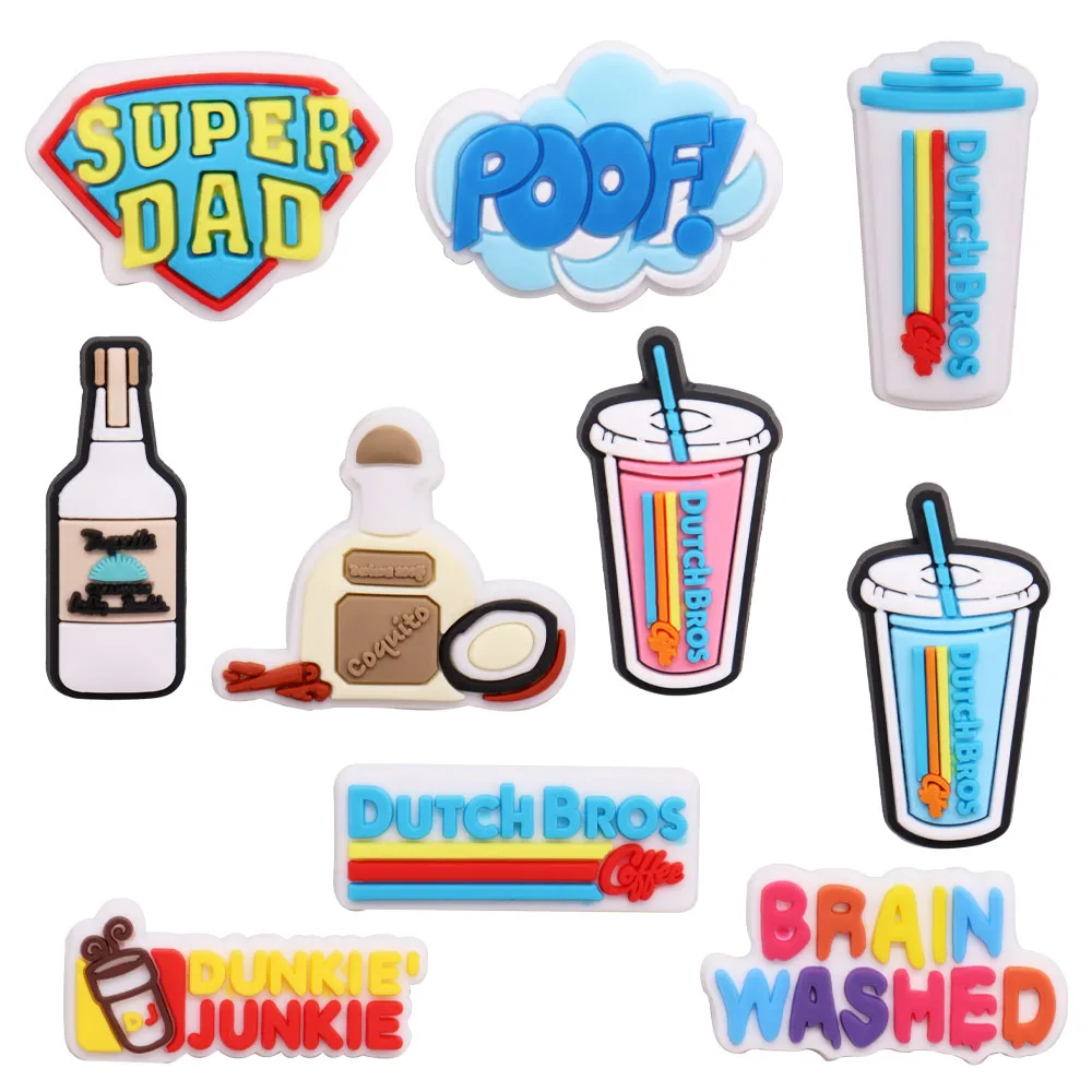 1Pcs Drinks Poof Super Dad PVC Shoe Charms Shoes Accessories Decorations for BackpackcuteBracelets Children Party Gift