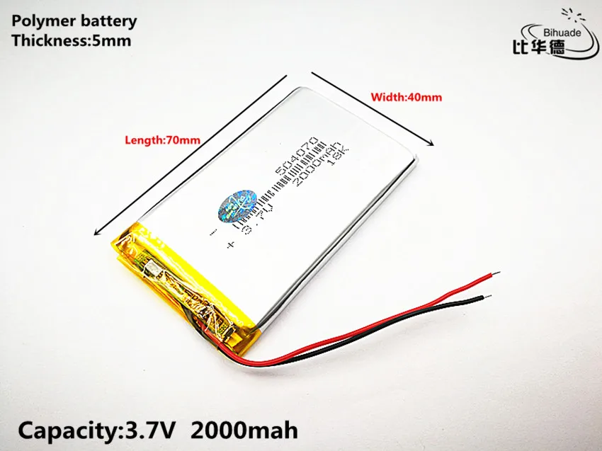 Good Qulity 3.7V,2000mAH,504070 Polymer lithium ion / Li-ion battery for TOY,POWER BANK,GPS,mp3,mp4