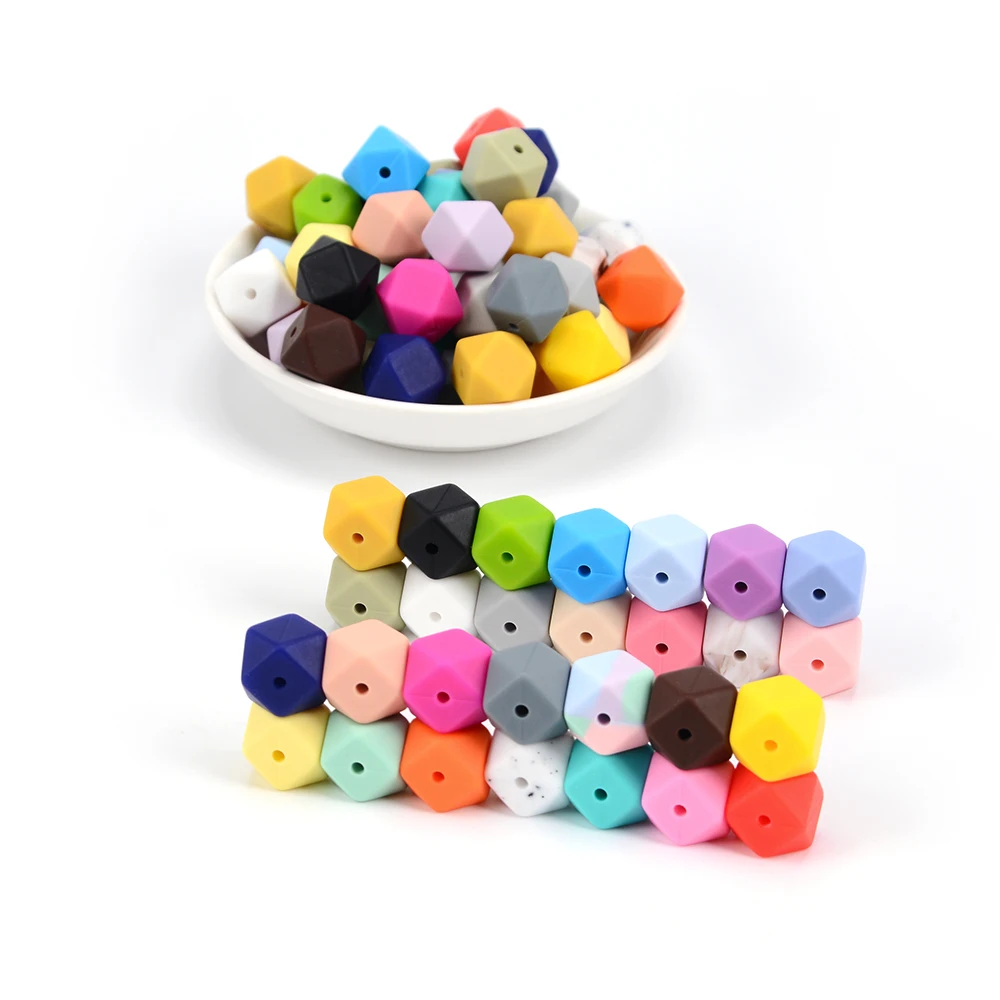 LOFCA 10pcs Mini Hexagon Food Grade Silicone Bead 14mm Baby Teether Baby Teething Toy BPA Free Nursing Necklace Pacifier Pendant