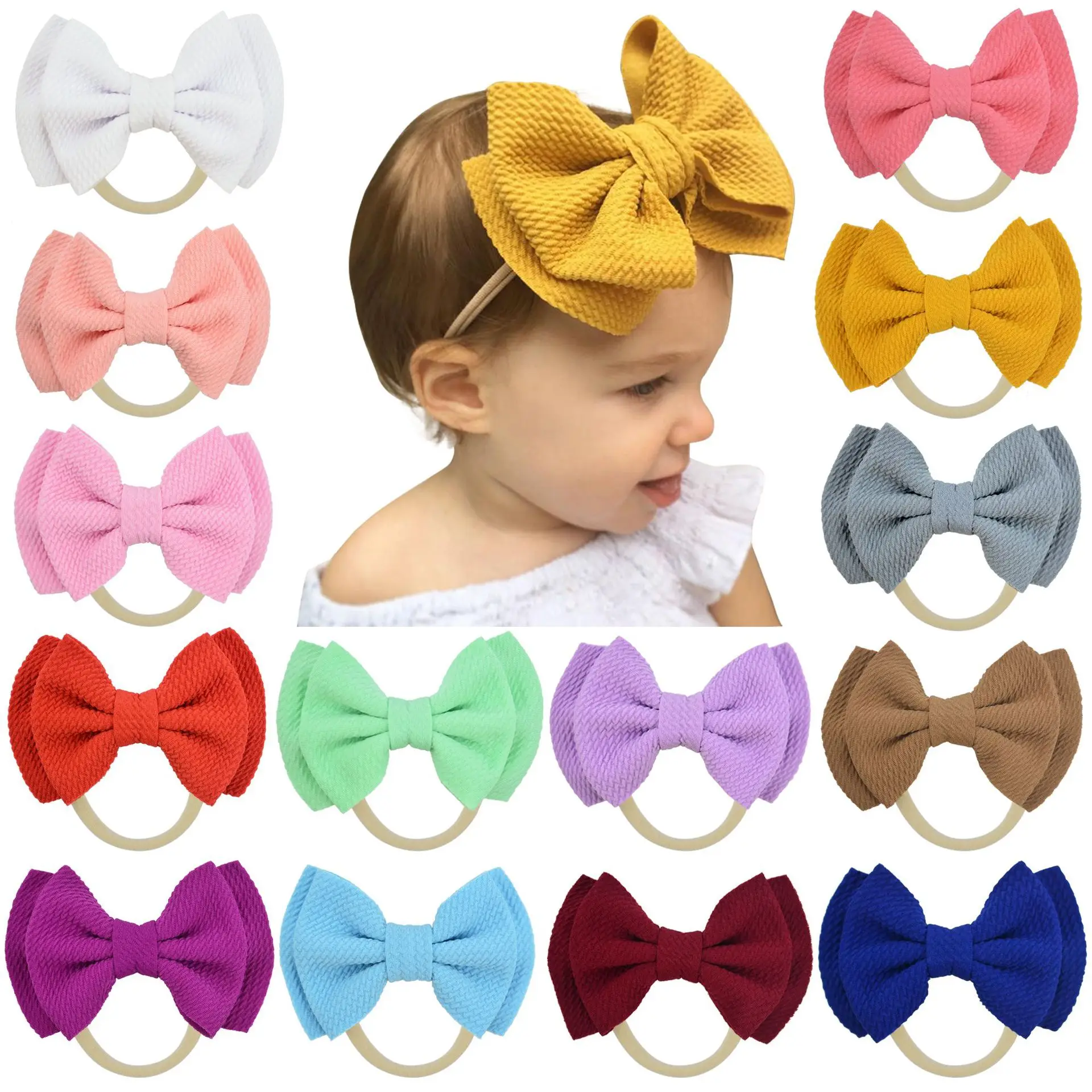 

New 20-color children's double-layer bowknot nylon headband small baby headband baby photo headwear