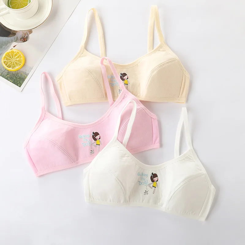 Teens Cotton Lace Puberty Girls Bra Sports Underwear for Teenager White Print Girl Training Bra Children Kids Underwear Clothing