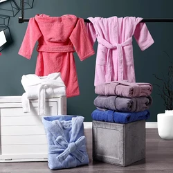 Hooded Children Toweling Terry Cotton Bathrobe Boys Kids Thicken Winter Bath Robe Little Girls Dressing Gown L192