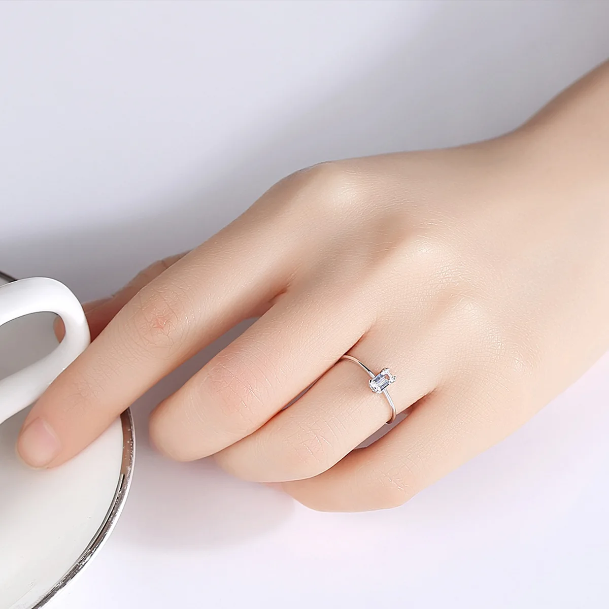 Band Ring White Gem  Stone,Brand New Thomas Style Glam Fashion Good Jewelry For Women,2019 Ts Gift In 925 Sterling Silver