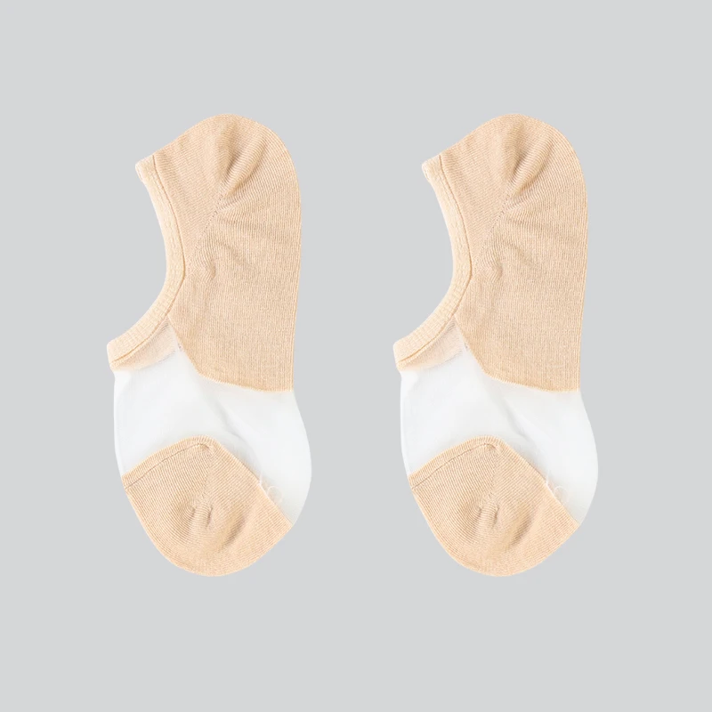 DONGAI 2 Pairs Women's Sample Invisible Socks Summer Fashion Natural Colored Cotton No Show Sock Non-slip Sheer Half Thin Socks