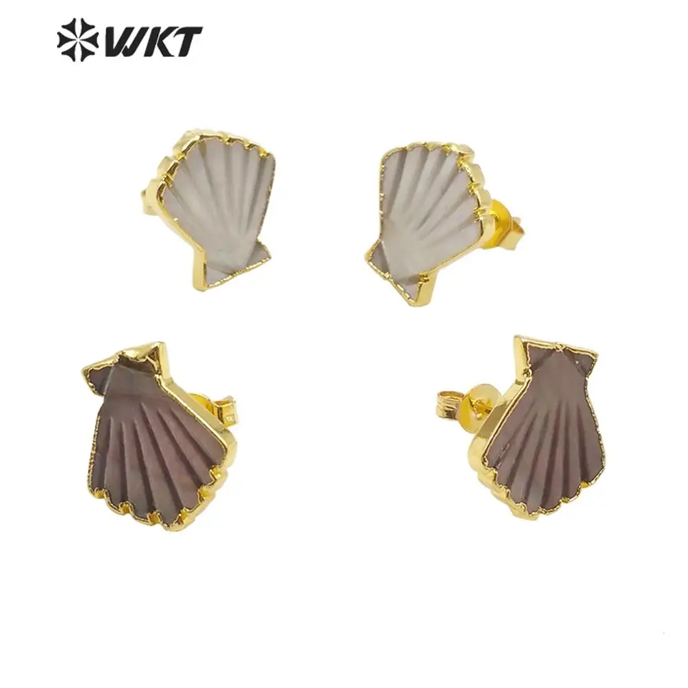 WT-E603 2020 Newest Natural Shell Studs With Gold Plated Sector Shape Simple Style Elegant Ladies Earrings Exclusive Design