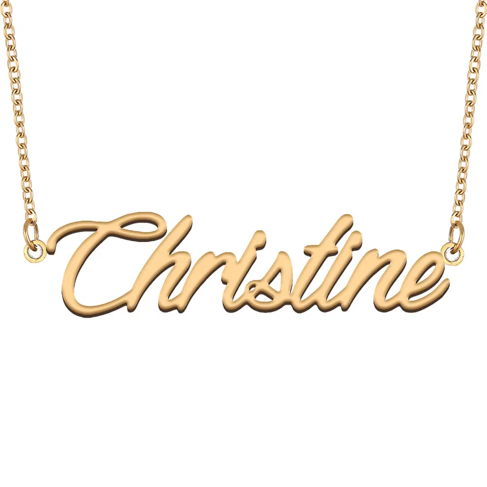 

Christine Name Necklace Personalized Women Stainless Steel Jewelry Gold color Nameplate Pendant Femme Mothers Girlfriend Gift