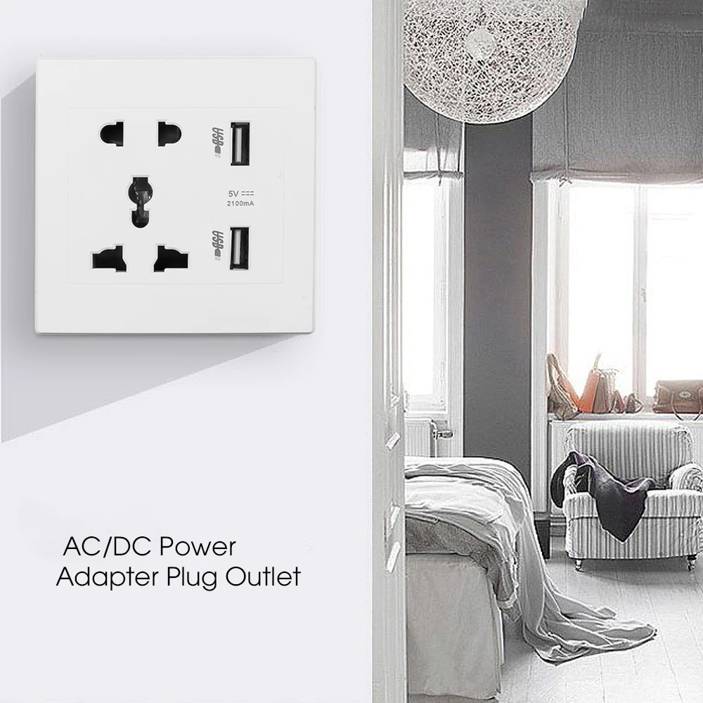 USB Socket Wall Power Outlets with Double USB Port Home Panel Outlet 2.1A 5V Electrical Power Sockets