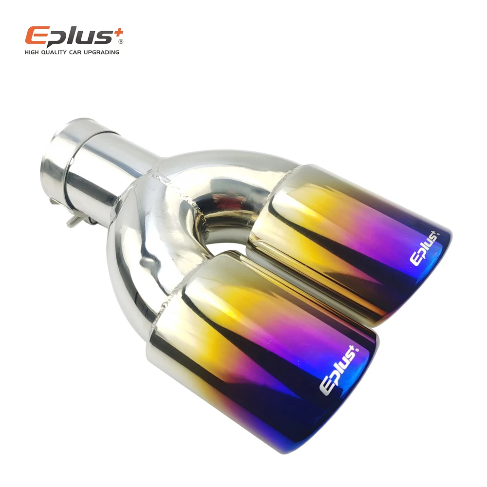 Eplus Car Styling Mufflers Exhaust Tail Throat Pipe Tip Universal Stainless Steel Multi-size Dual Outlet Auto Muffler 51mm 63mm