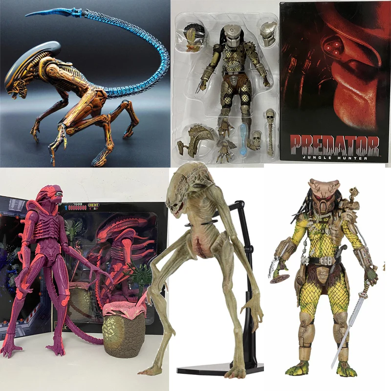 NECA AVP Aliens vs Predator Gold Kenner Leader Clan Chief Xenomorph Figure Jungle Hunter Predator Action Figure Horror Gift