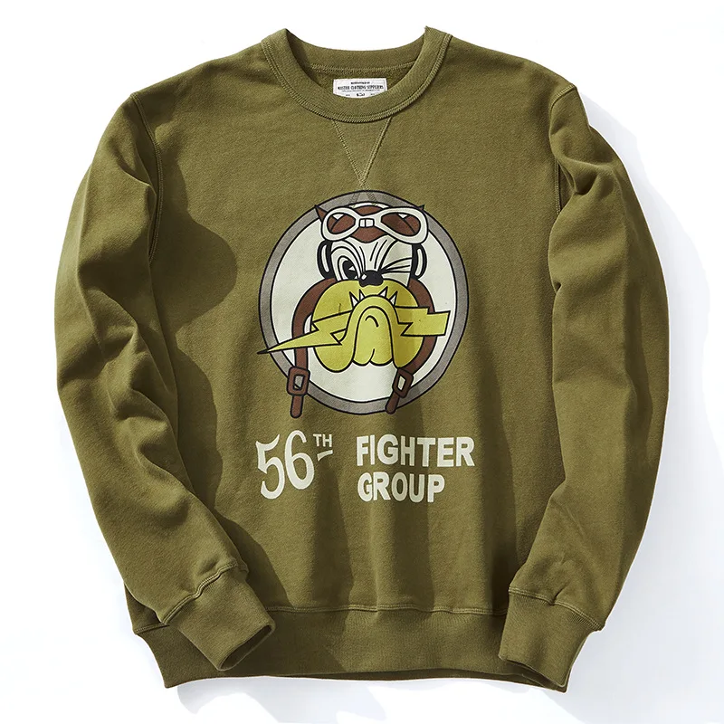 Vintage Casual Sweatshirts Fall and Winter Men\'s Heavyweight Fabric Military Style 56 Flighter Group Print Pullover Hoodies