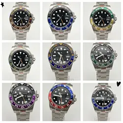 40mm Men's Watch GMT Automatic Mechanical Black Dial Luminous Marker Rotating Bezel Stainless Steel Case  Strap