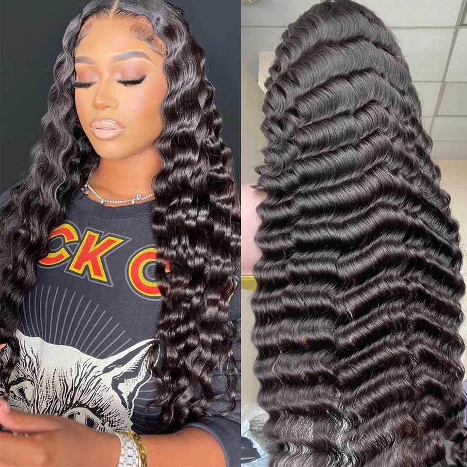 

Loose Deep Wave Wig 13x4 Lace Frontal Human Hair Wigs for Women Pre Plucked 180 Density Deep Curly Transparent Lace Frontal Wigs