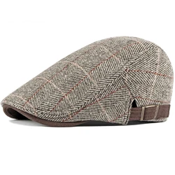 Women Men Hats Plaid Beret Caps Black Herringbone Newsboy Gorras Hombre Tweed Flat Cap Mens Hat Winter Autumn Hats Boinas