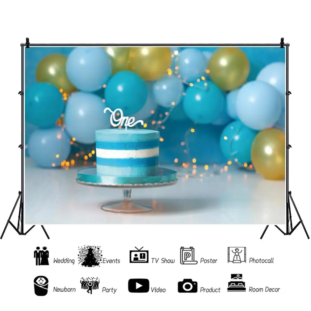 Yeele Xanh Dương Balo Bánh Sinh Nhật Cảnh Chụp Ảnh Phông Nền Tùy Chỉnh Chụp Ảnh Nền Cho Bức Ảnh Phòng Thu