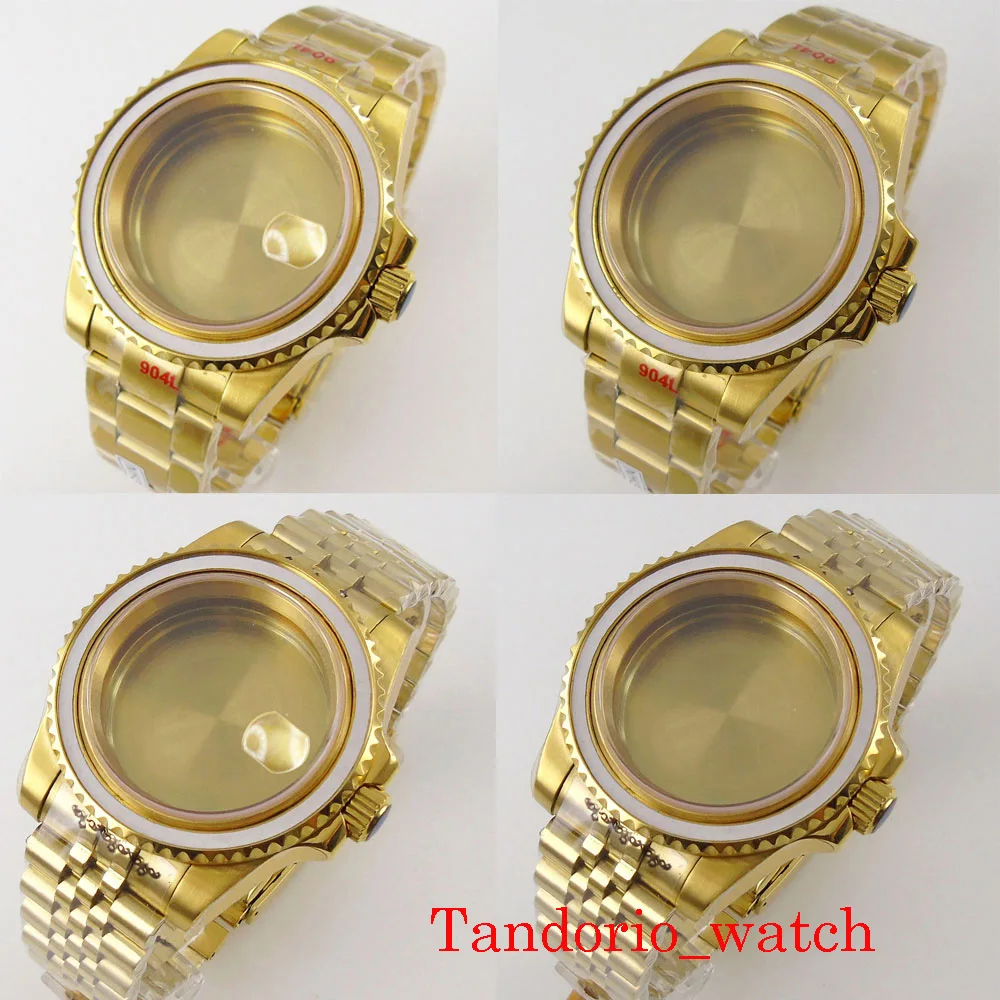 For NH36 NH36 MIYOTA 8215 821A Mingzhu 2813 3804 ETA 2824 Automatic Movement 40mm Yellow Golden Plated Sapphire Glass Watch Case