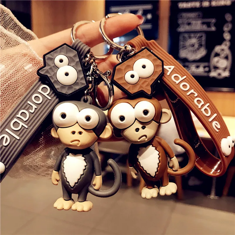 cute epoxy playful monkey keychain para homens e mulheres elephant trinket casal pingente bolsa car chaveiro acessorio de joias lanyard brinquedo presente 01