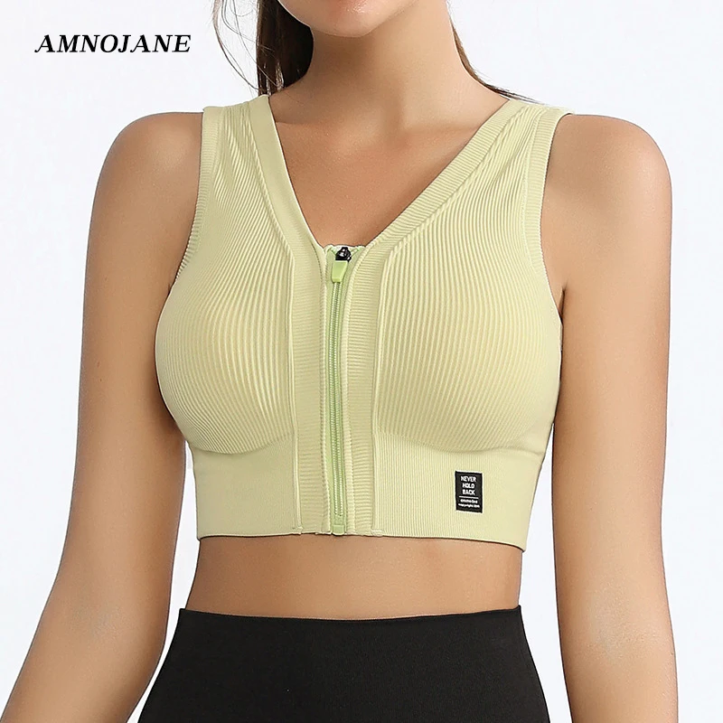 

Sports Bra Front Zip Shockproof Sport Bras High Impact Women Ribbed Gym Crop Top Wear Push Up Women's Underwear Cropped Shirt