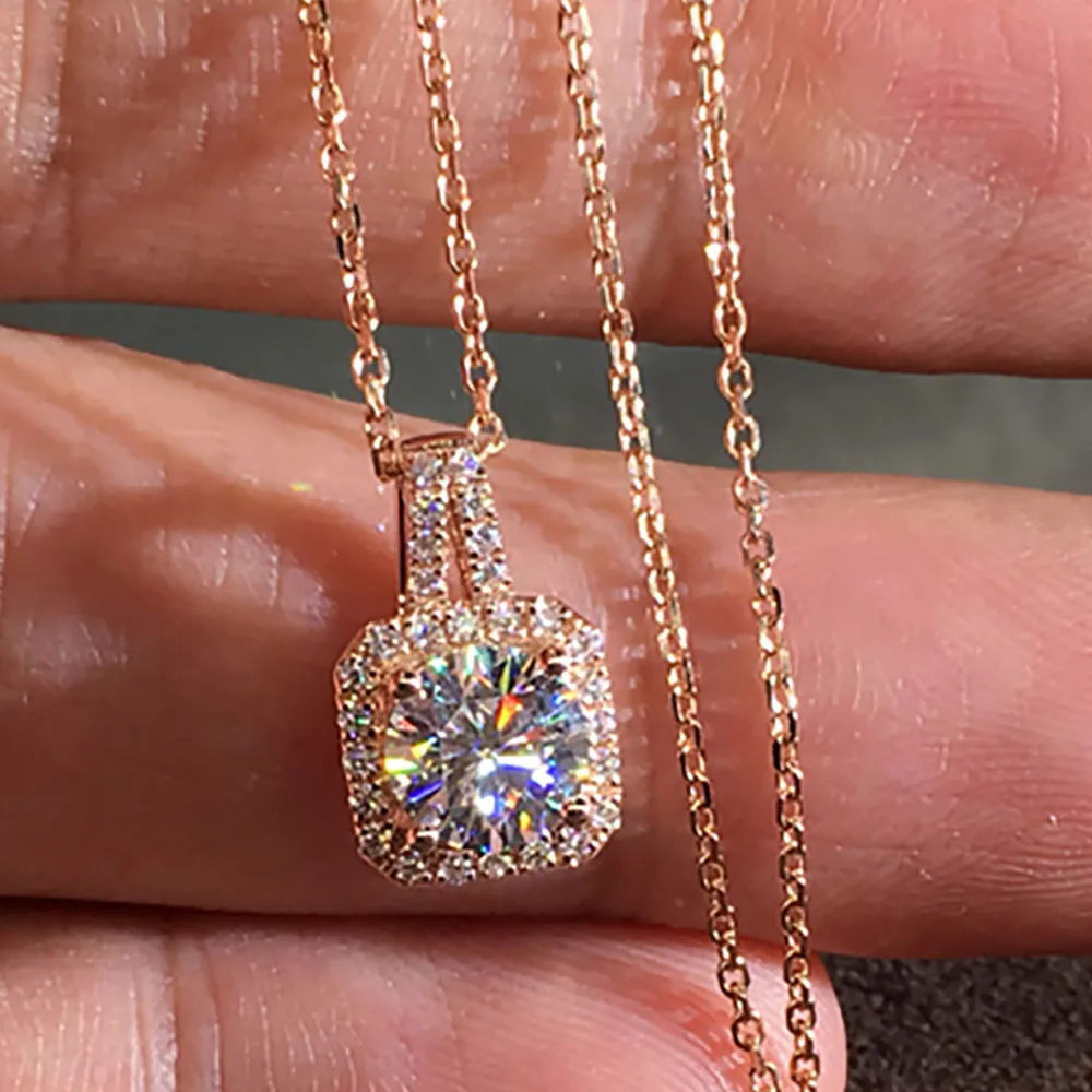 

Custom Solid 18K Rose Gold Women Pendants Necklaces Moissanite Diamond 0.5 1 2 3 4 5 Carat Square Wedding Anniversary Engagement