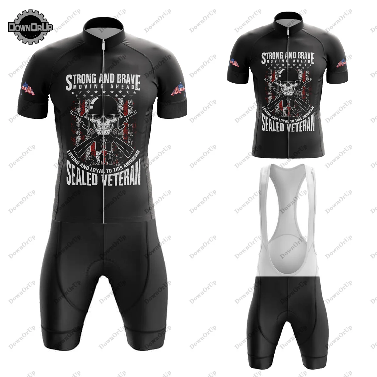 USA Soldier Cycling Jersey Set for Men Short Sleeve Mountain Biking Clothing Bib Shorts Gel Breathable Pad Quick-Drying Bike Kit