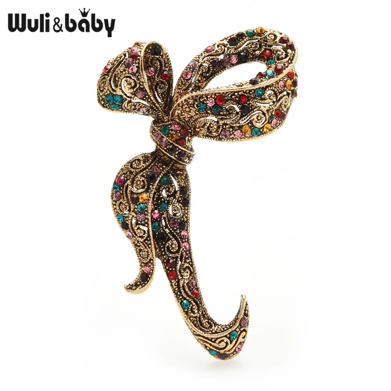 Wuli&baby Vintage Bowknot Brooches For Women Multicolor Rhinestone Flower Party Office Brooches Pins