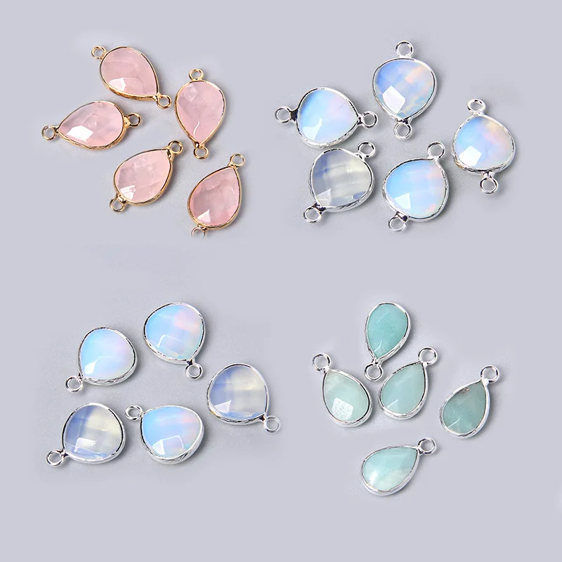 3pcs/set Natural Aventurine Rose Pink Quartzs Opal Stone Pendants Charm DIY Making Necklace Earrings For Women Exquisite Jewelry