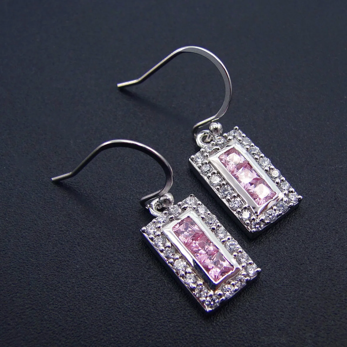 Rectangle New Pink Crystal Zircon Woman Brass Crystal Earrings Send Llady