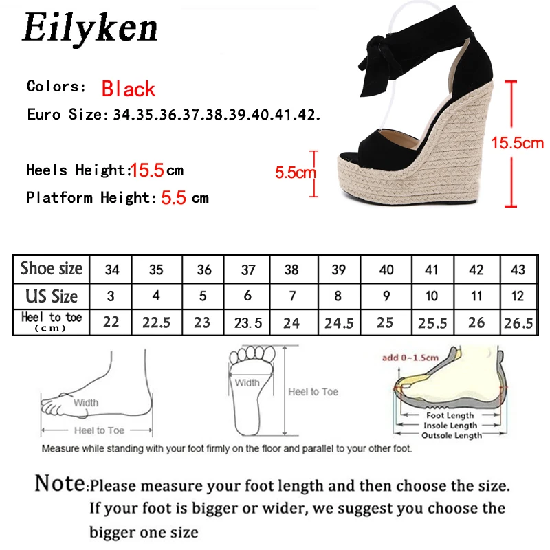 EilyKen Women Summer Butterfly Knot Solid Black Open Toe Sandals Fashion Platform High Heel Wedge Shoes Ankle Bowtie Dress Pumps